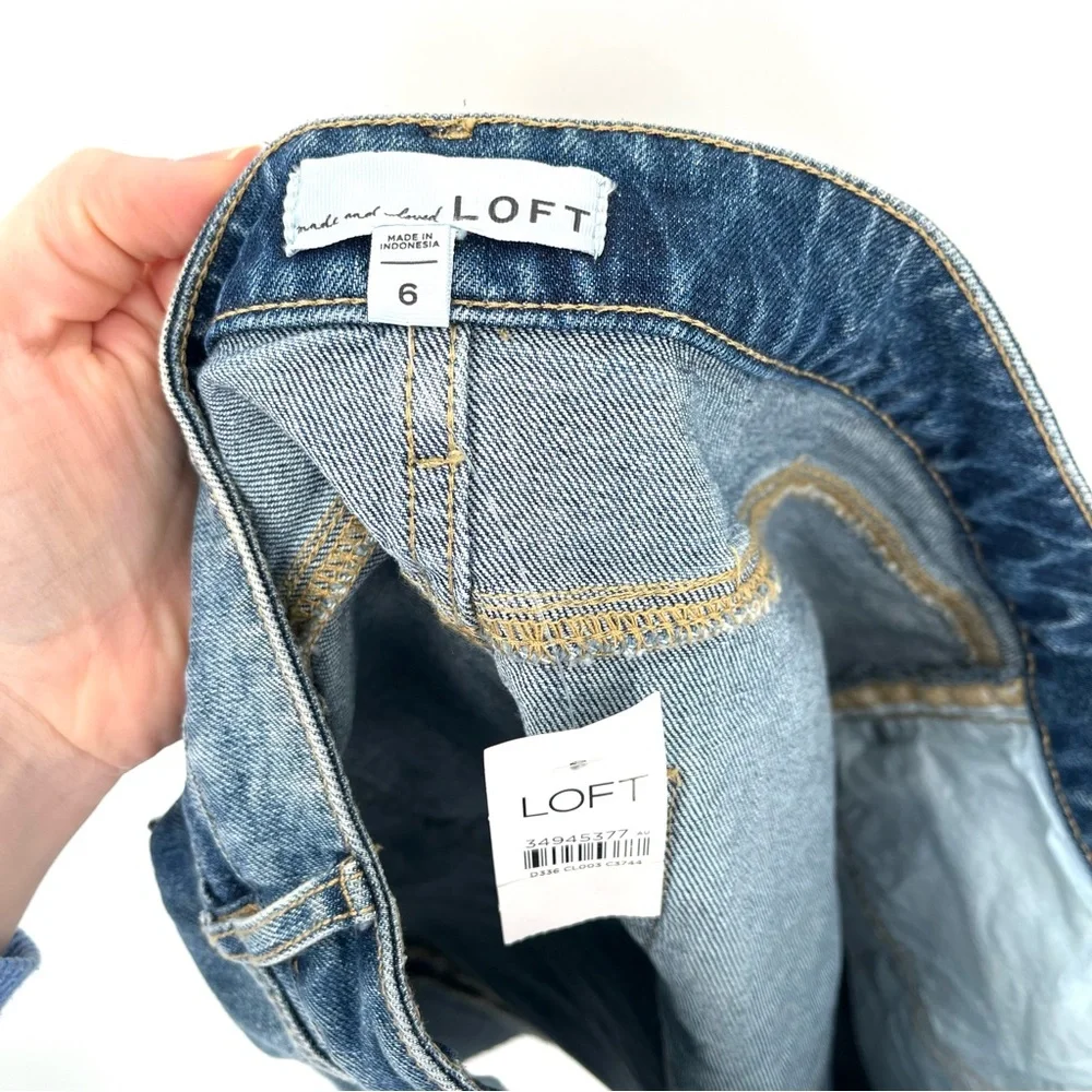LOFT Denim Skirt 6 Stretch Cotton Jean Skirt Raw Hem NWT New Classic A Line